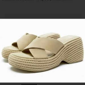 ZARA NIB Suede Leather Wedges Espadrilles Sandals